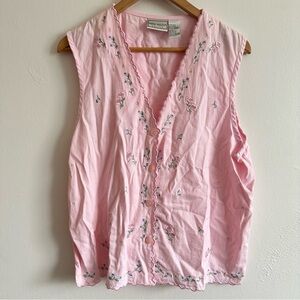 Embroidered Pink Sleeveless Blouse